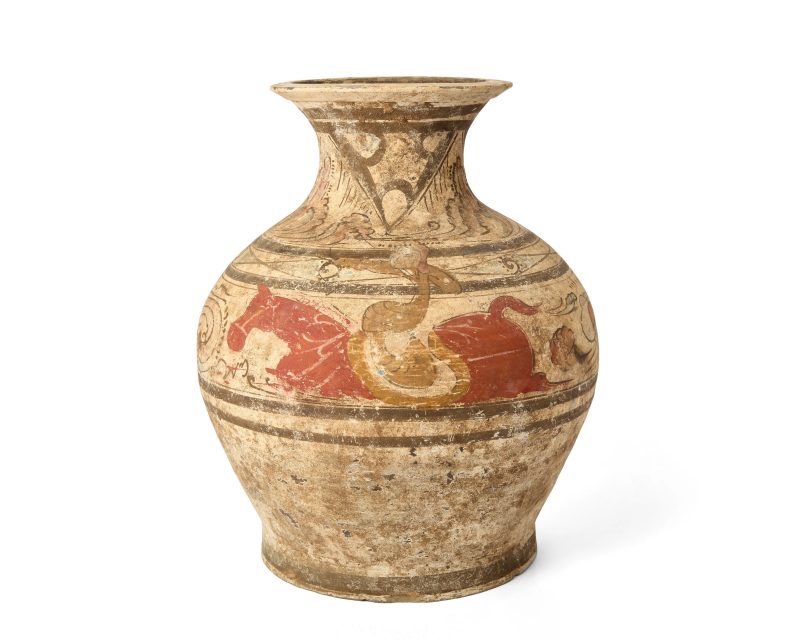漢 彩繪狩獵紋陶壺 | A large Chinese painted pottery 'archer' vase, hu - 图1