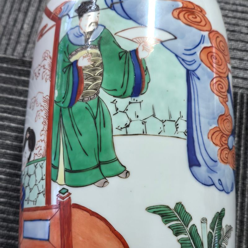 清晚期 青花五彩人物故事筒瓶 - 图10