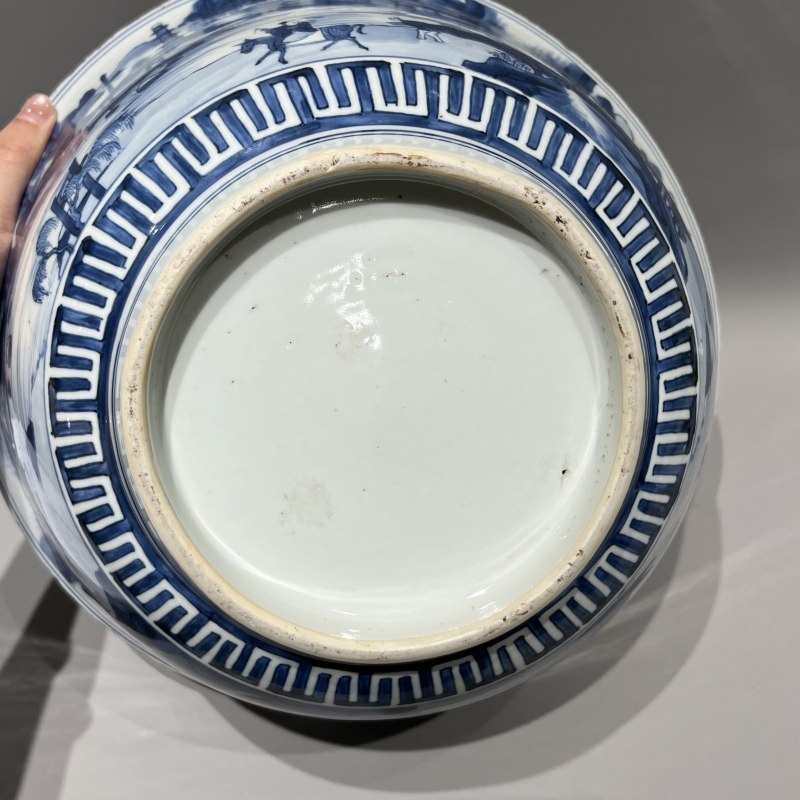 清康熙 青花通景山水人物图大碗 - 图12