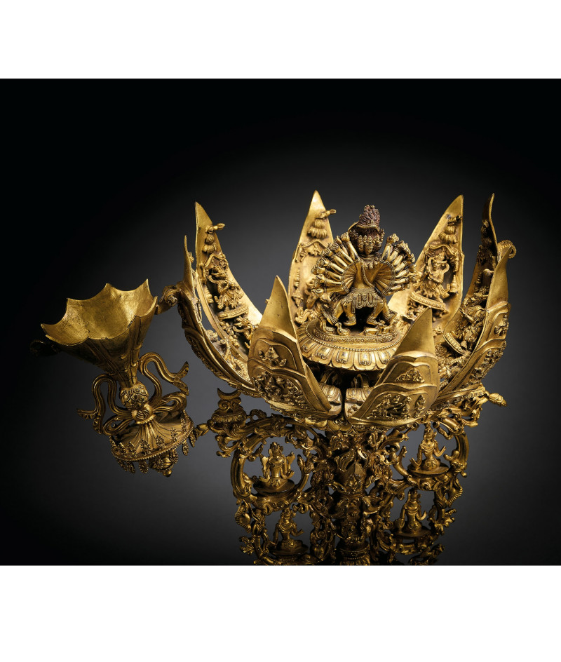 清  銅鎏金大威德金剛曼荼羅 - 图5