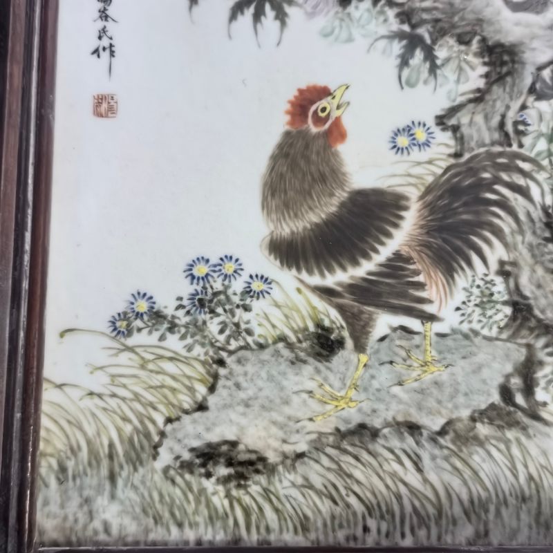 民国 粉彩柱石三公瓷板 - 图9