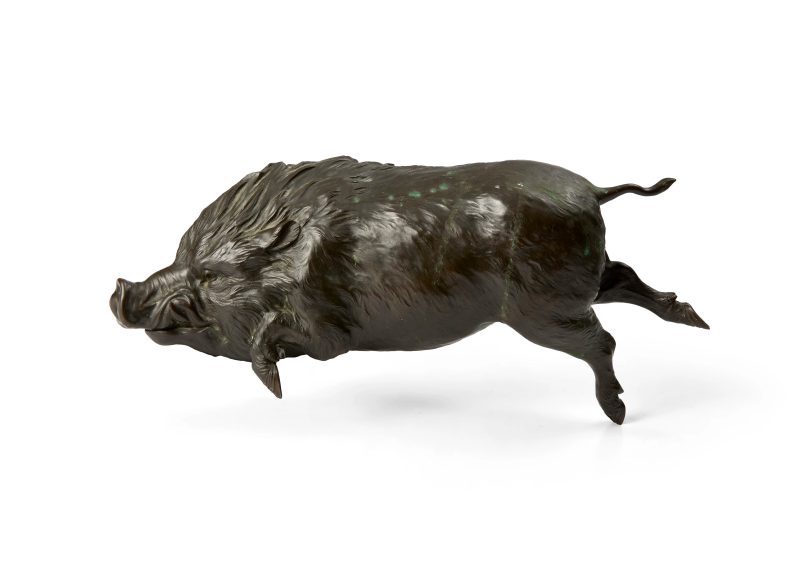 A Japanese bronze okimono of a boar