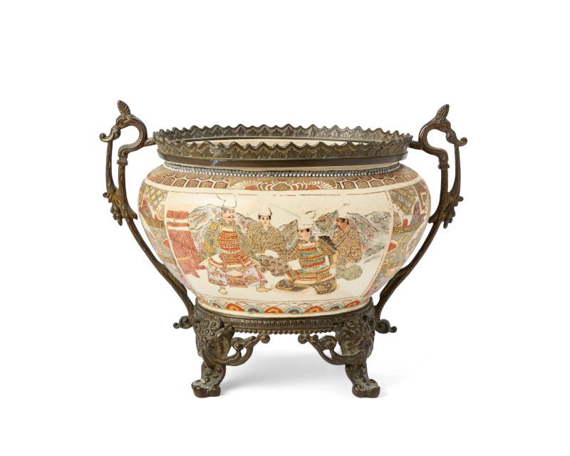 A Japanese Satsuma jar with metal mount