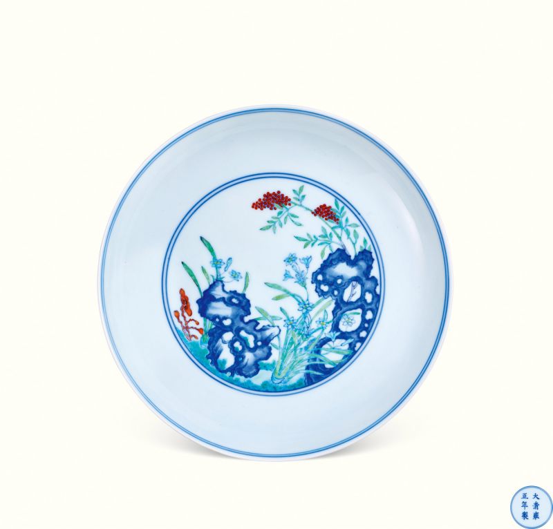 清雍正 斗彩灵仙祝寿盘 - 图1