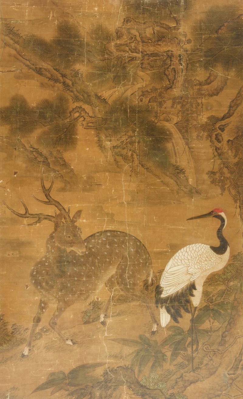吳竹（清） 松鶴鹿延年圖 | Wu Zhu (Qing dynasty) — Deer and crane under pine