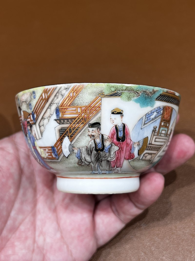 清雍正-乾隆 广珐琅庭院仕女图茶杯 - 图3