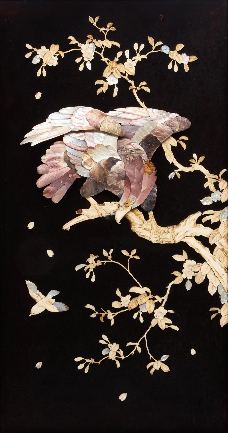 A Japanese Shibayama inlaid 'eagle' hanging panel