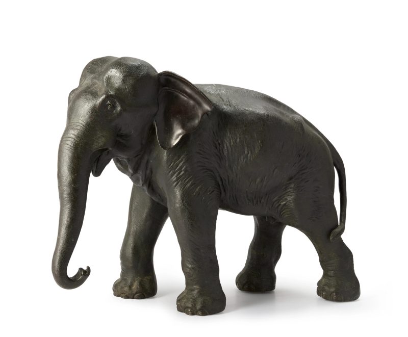 A large Japanese bronze okimono of an elephant