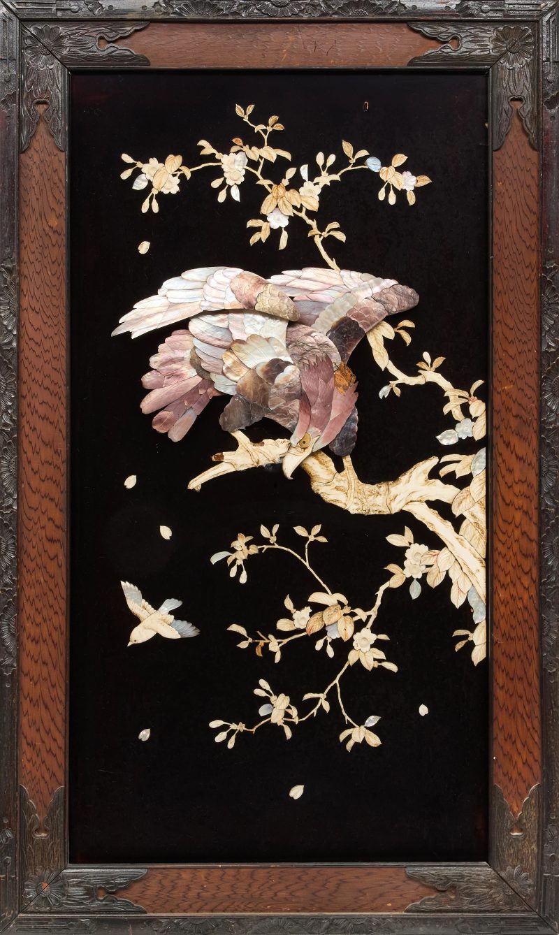 A Japanese Shibayama inlaid 'eagle' hanging panel - 图2