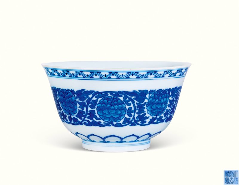 清道光 青花牡丹纹碗 - 图1
