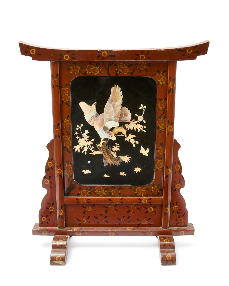 A Japanese Shibayama inlaid screen of an eagle