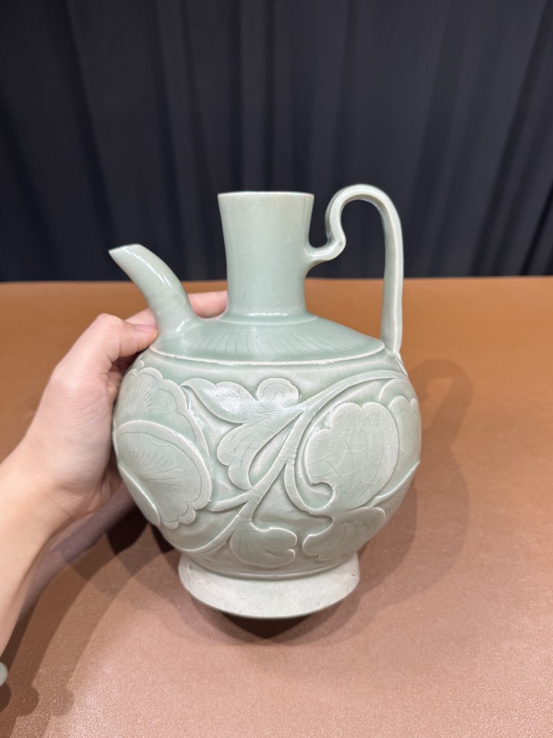 明 耀州窑青釉刻花执壶 - 图3