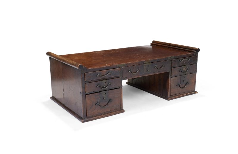 A Japanese elmwood miniature low table