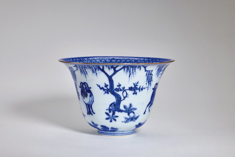 明嘉靖 青花三羊开泰仰钟式碗 - 图4