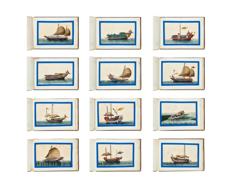 清約1840年 水粉通草船隻圖一組十二幅成冊 | Chinese School, Qing dynasty, circa 1840