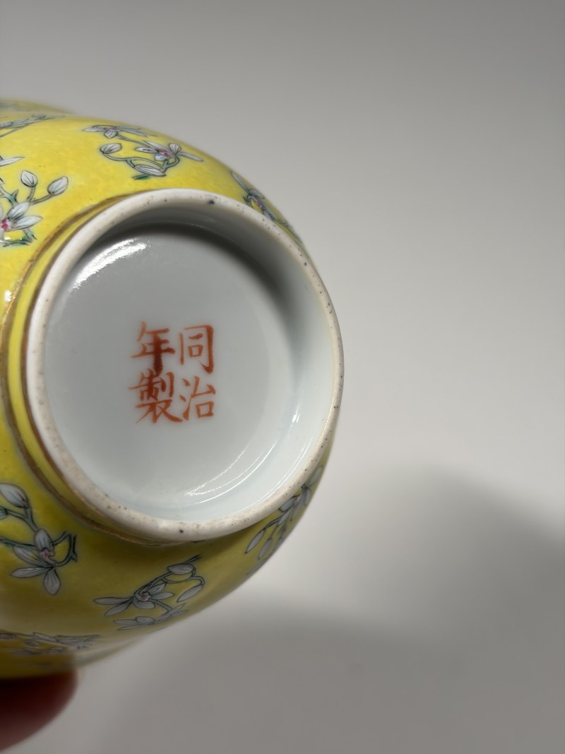 清同治 明黄地粉彩玉兰花纹杯 - 图10
