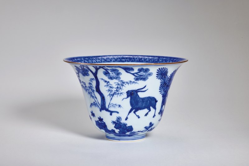 明嘉靖 青花三羊开泰仰钟式碗 - 图5