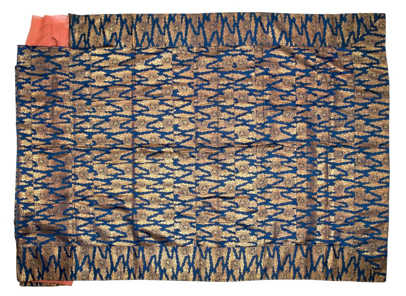 A Japanese blue silk and gold thread brocade Buddhist monk's robe, kesa