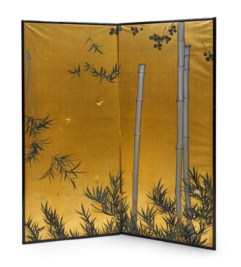 A Japanese two panel painted screen