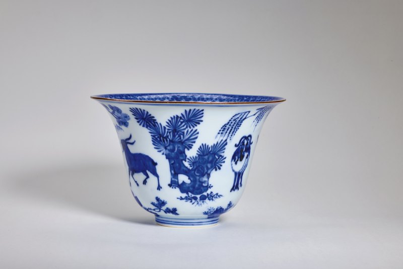 明嘉靖 青花三羊开泰仰钟式碗 - 图6