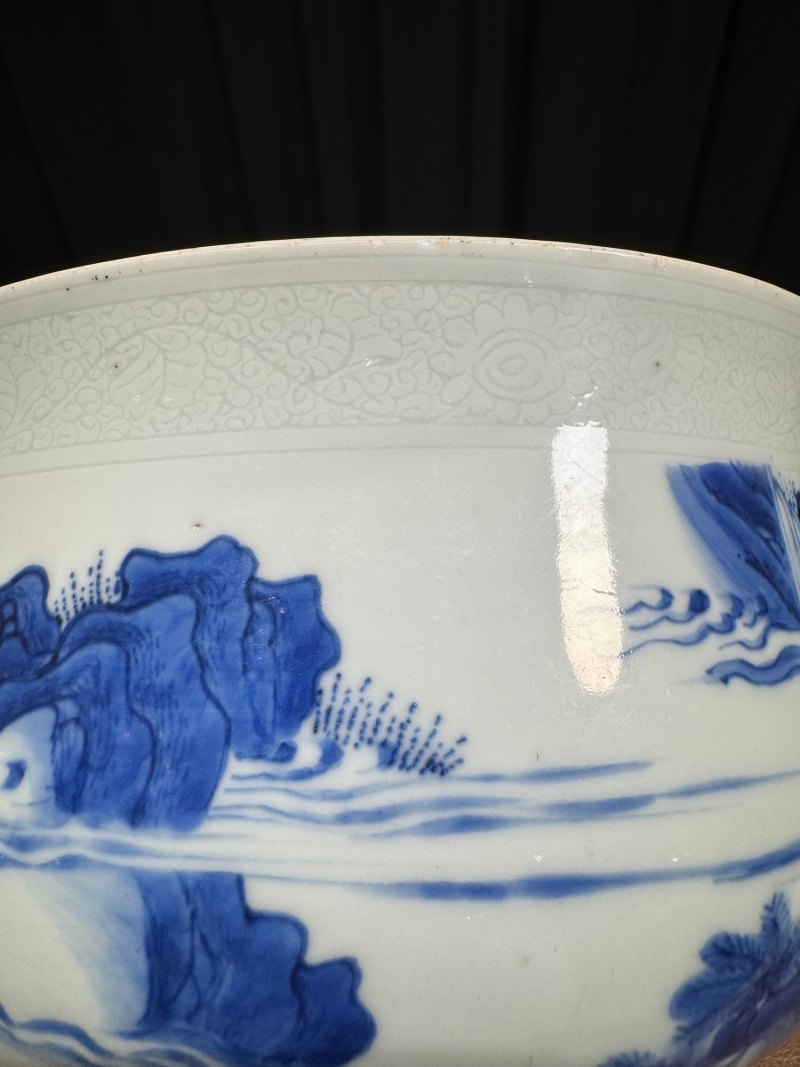 明崇祯 青花罗汉颂经图炉 - 图7