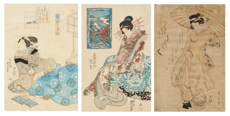 Kikugawa Eizan (1787-1867), Utagawa Kunisada (1786-1865), Keisai Eisen (1790-1848)