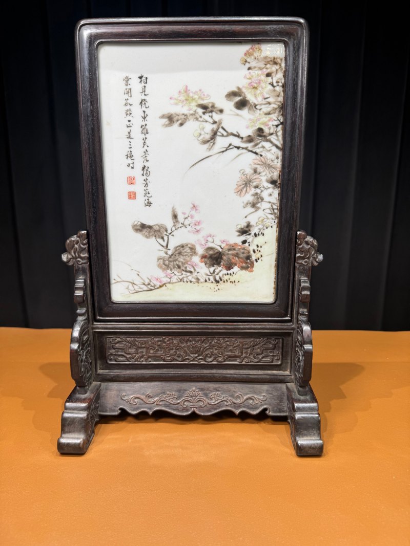 清乾隆 唐英制花卉诗文插屏 - 图4