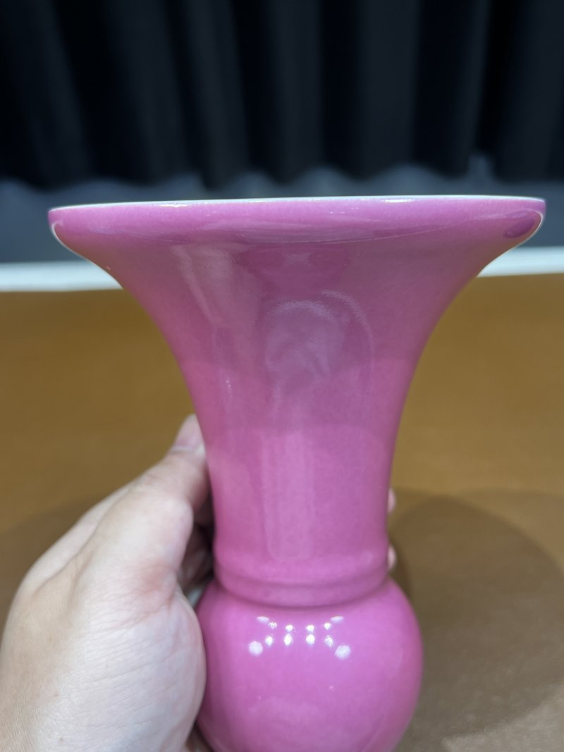 民国 仿雍正胭脂红釉花觚 - 图7