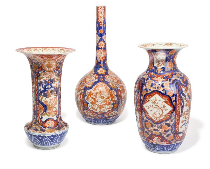 Three large Japanese Imari vases