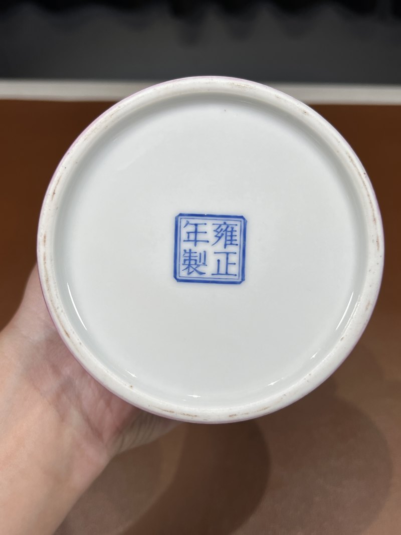 民国 仿雍正胭脂红釉花觚 - 图8