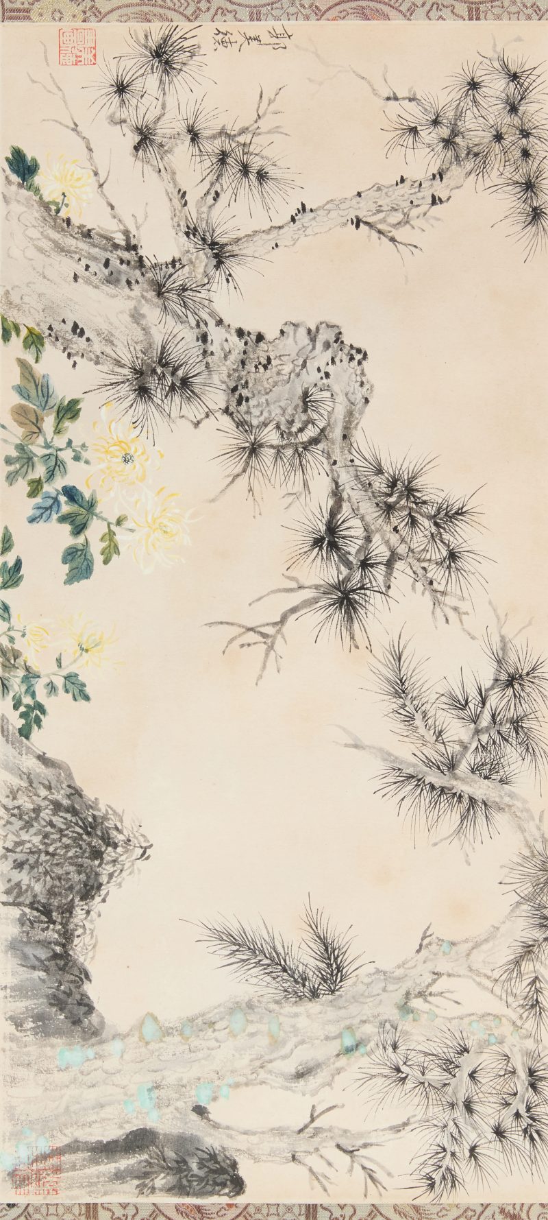 二十世紀晚期 松菊圖，設色紙本，「郭美德」款 | Chinese school, late 20th century