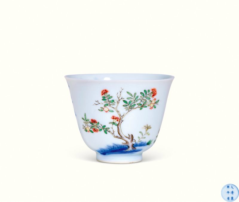 清康熙 五彩五月石榴花神杯