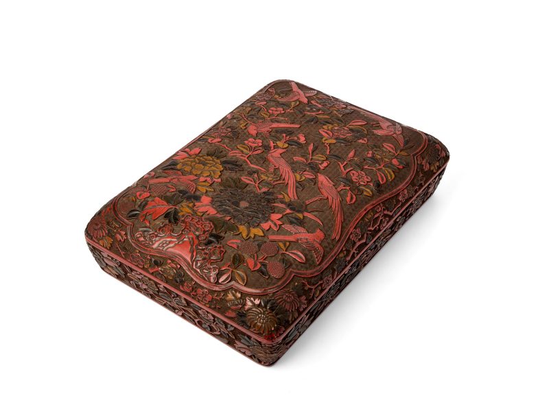 A Japanese Ming-style carved and lacquered box and cover