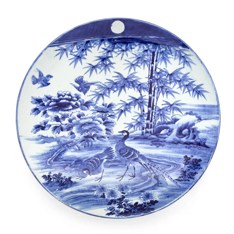 A massive Japanese blue and white 'birds' plate