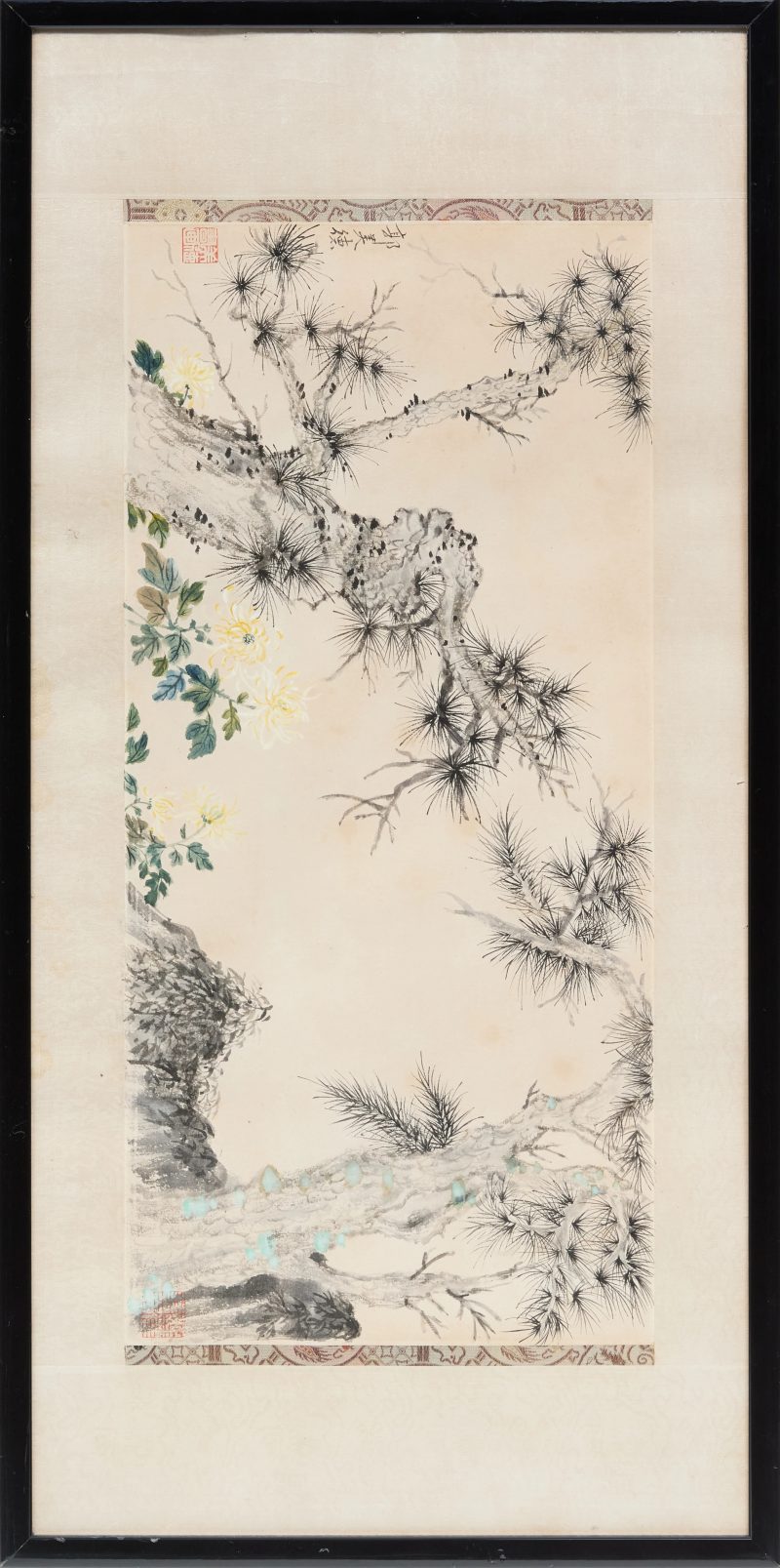 二十世紀晚期 松菊圖，設色紙本，「郭美德」款 | Chinese school, late 20th century - 图2