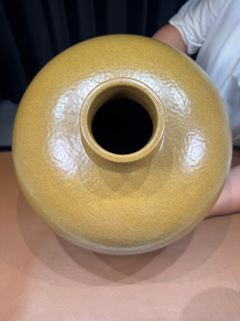 清道光 “行有恒堂制”鳝鱼黄釉嘟噜瓶 - 图4