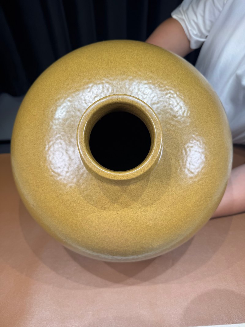 清道光 “行有恒堂制”鳝鱼黄釉嘟噜瓶 - 图5