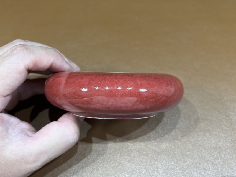 清康熙 豇豆红釉镗锣洗 - 图3