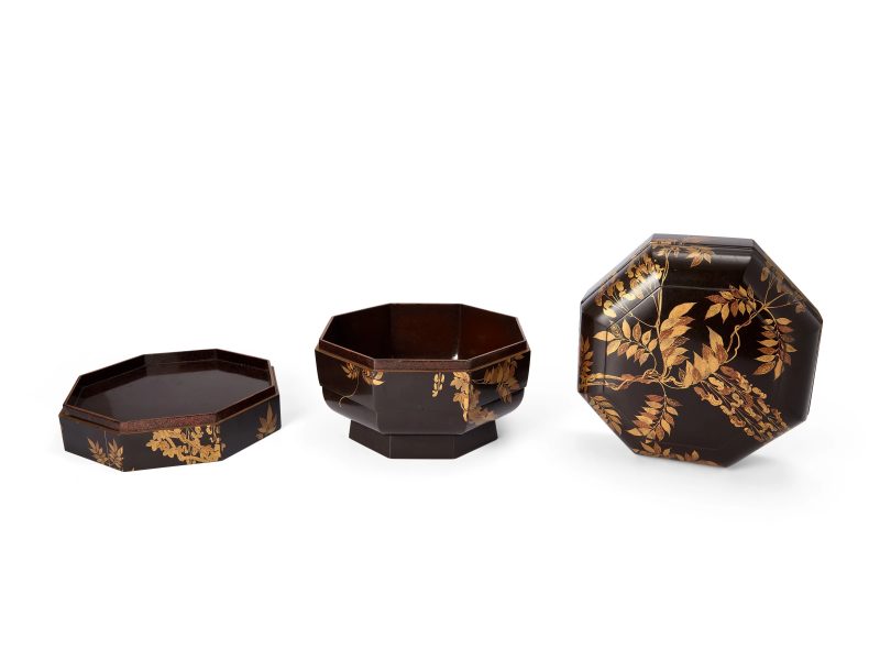 A Japanese lacquer octagonal three-tiered box and cover - 图2