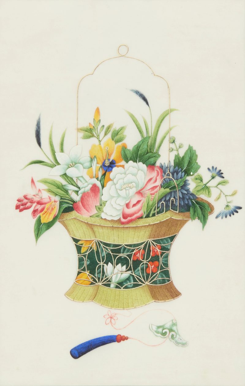 清十九世紀 水粉通草畫花籃圖五幅 | Chinese Guangdong (Canton) school, 19th century - 图3