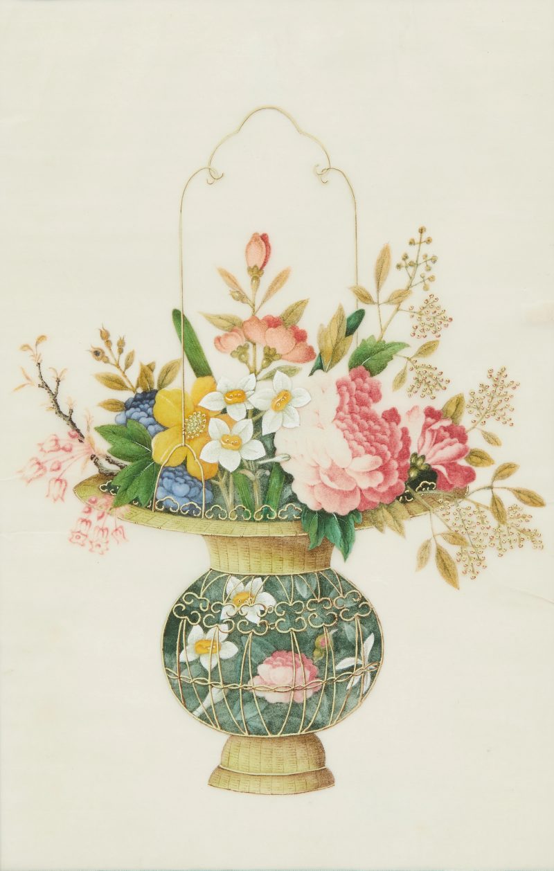 清十九世紀 水粉通草畫花籃圖五幅 | Chinese Guangdong (Canton) school, 19th century - 图4