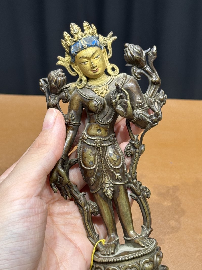 清乾隆 铜泥金仿帕拉裱金银度母站像 - 图7