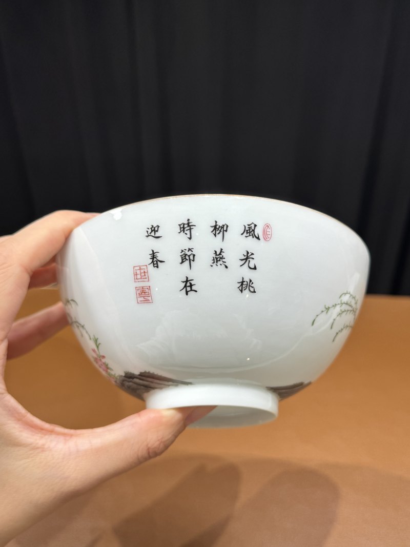 民国 仿乾隆珐琅彩杏林春燕图碗 - 图6