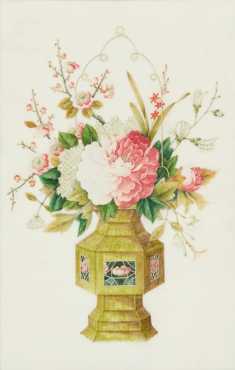 清十九世紀 水粉通草畫花籃圖五幅 | Chinese Guangdong (Canton) school, 19th century - 图5