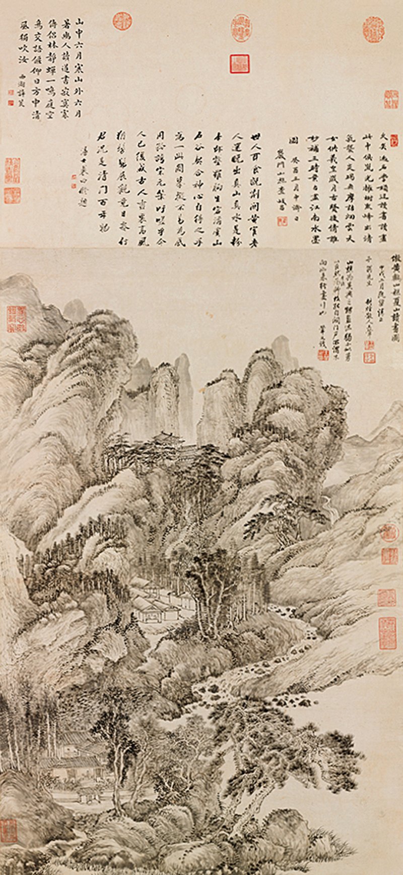 清康熙 青花四景读书乐笔筒 - 图18