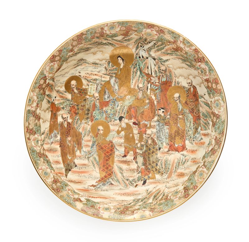 A large Japanese Satsuma 'Kannon and arakan' dish