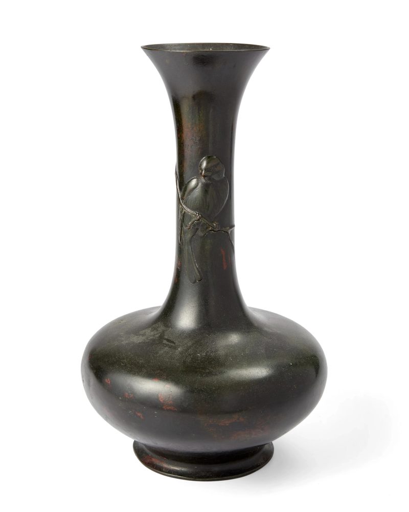A Japanese bronze 'bird' vase