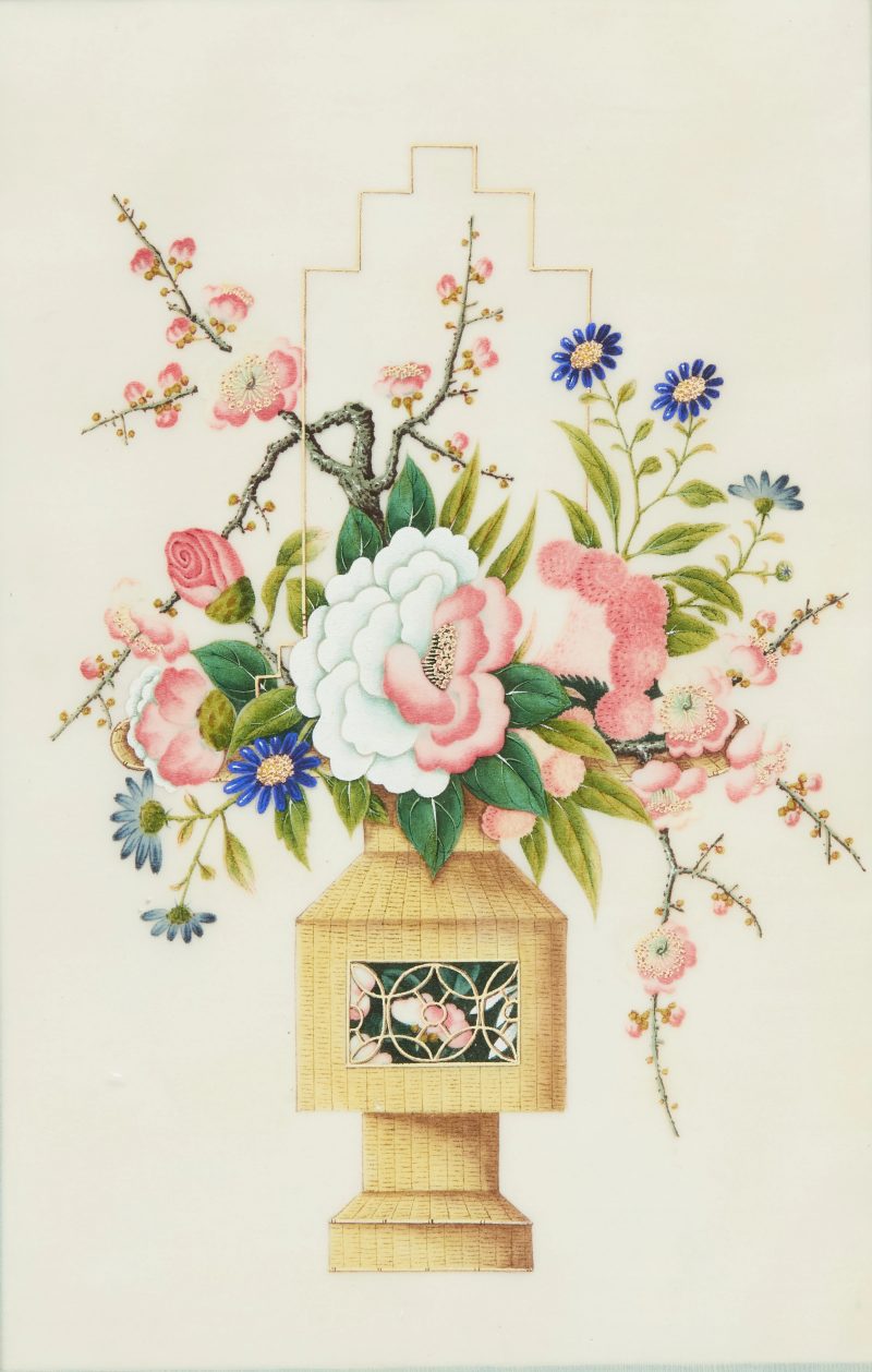 清十九世紀 水粉通草畫花籃圖五幅 | Chinese Guangdong (Canton) school, 19th century - 图6