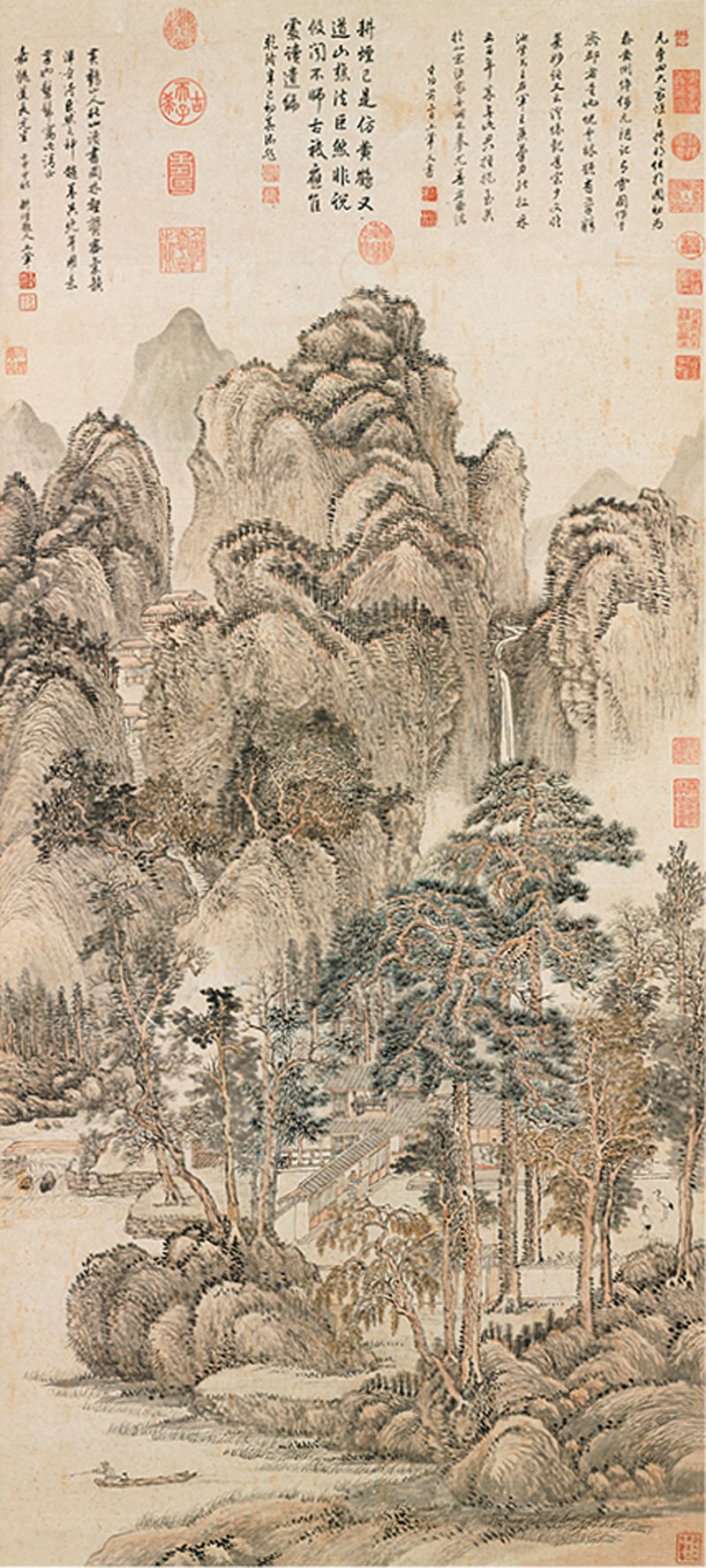 清康熙 青花四景读书乐笔筒 - 图19