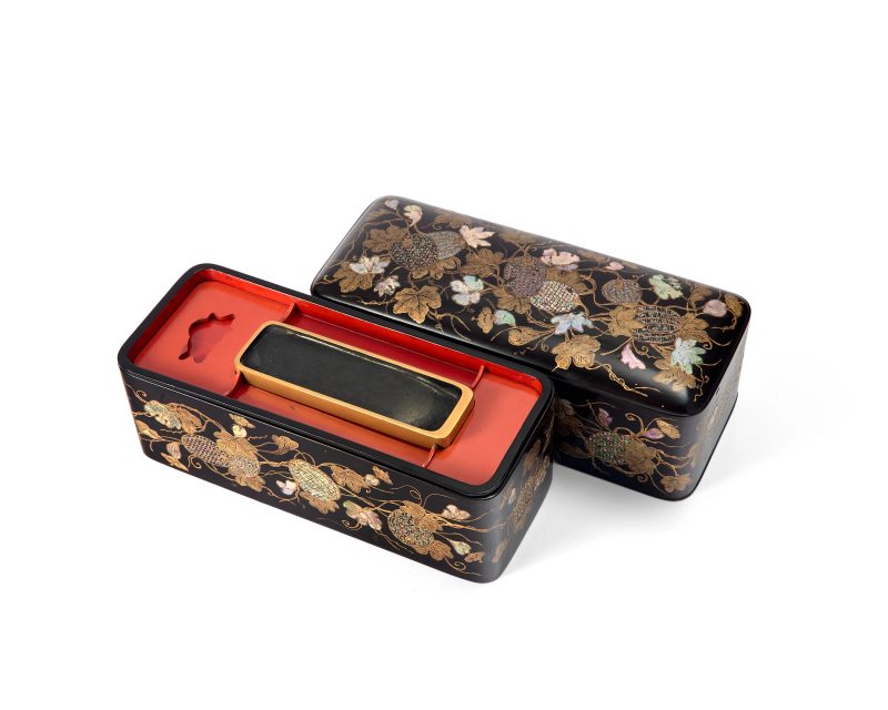 A Japanese mother-of-pearl inlaid lacquer writing box and cover, suzuribako - 图2